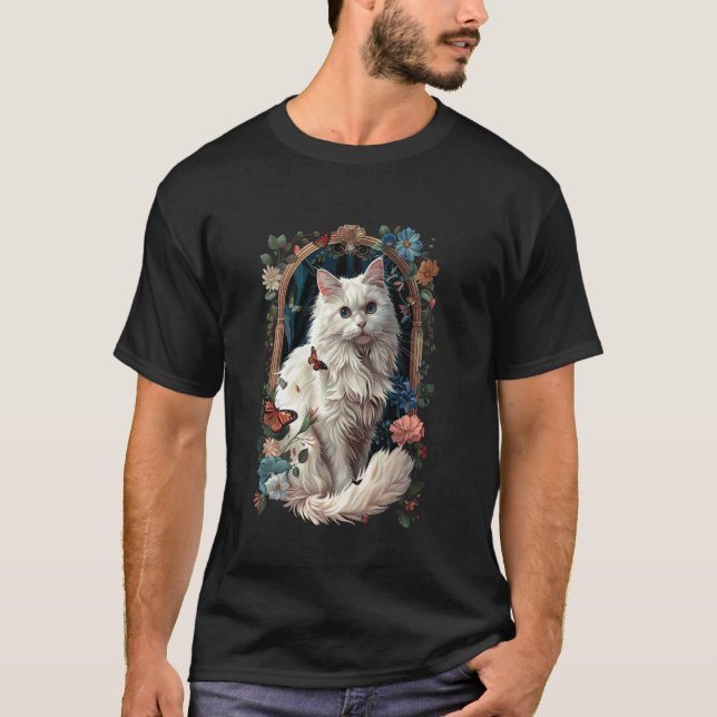 Turkish Angora Cat Flower T-Shirt (Front)