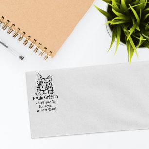 Turkish Angora Cat Return Address  Rubber Stamp