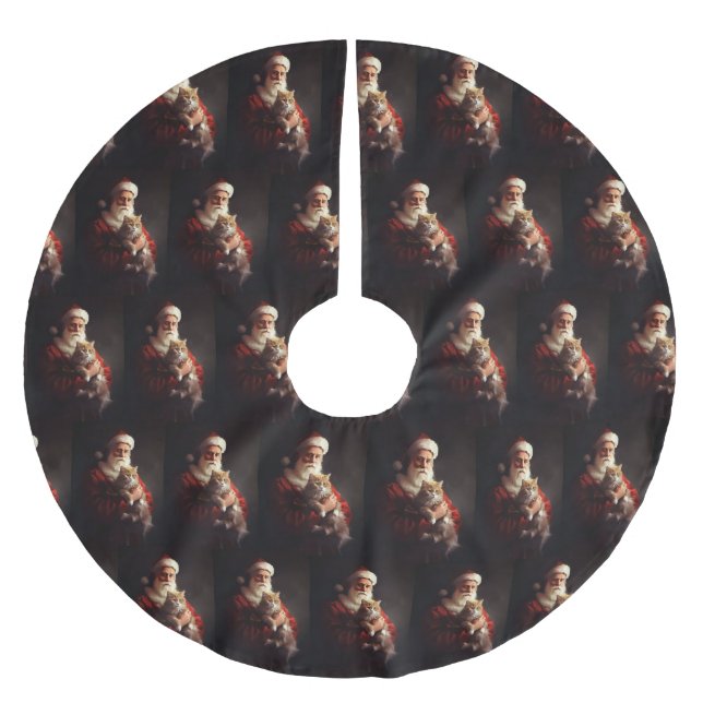 Turkish Angora Cat Santa Claus Festive Christmas  Brushed Polyester Tree Skirt (Front)