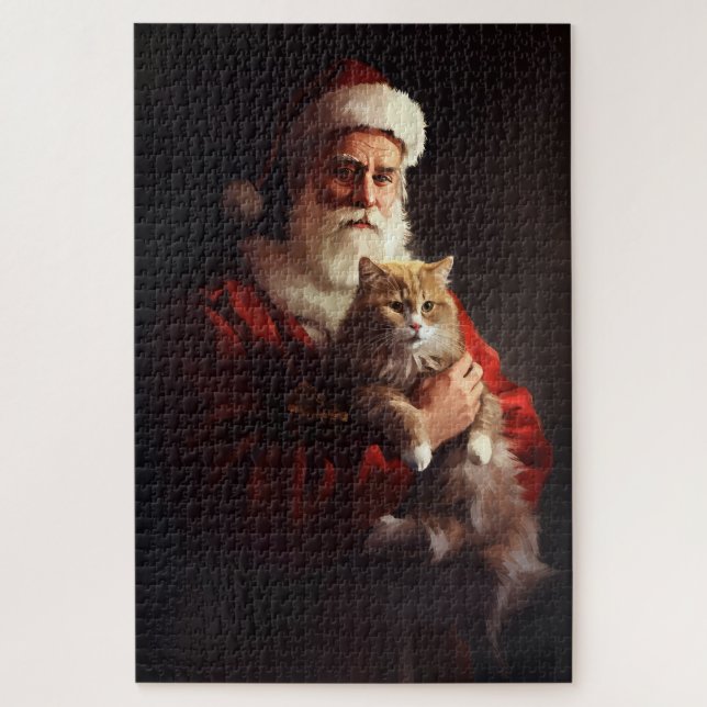 Turkish Angora Cat Santa Claus Festive Christmas  Jigsaw Puzzle (Vertical)