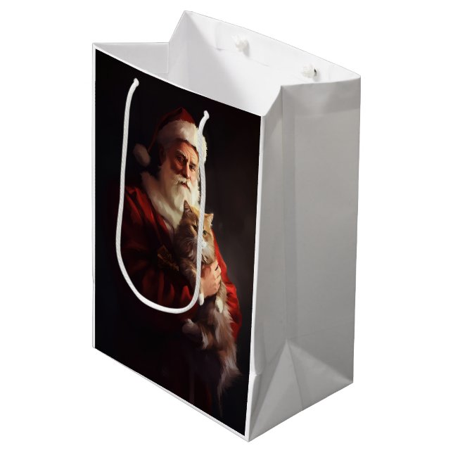 Turkish Angora Cat Santa Claus Festive Christmas  Medium Gift Bag (Front Angled)