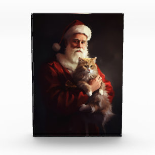 Turkish Angora Cat Santa Claus Festive Christmas Photo Block