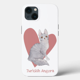 Turkish Angora Cat Watercolor Kitty Pink Heart iPhone 13 Case