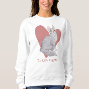 Turkish Angora Cat Watercolor Kitty Pink Heart Sweatshirt