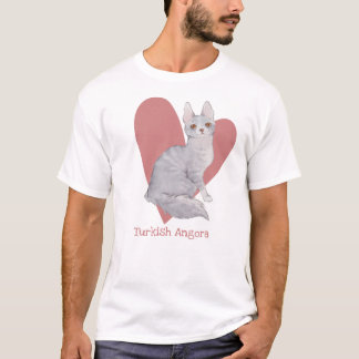 Turkish Angora Cat Watercolor Kitty Pink Heart T-Shirt