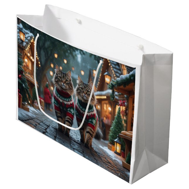 Turkish Angora Cats Christmas Snow Holiday Large Gift Bag (Front Angled)