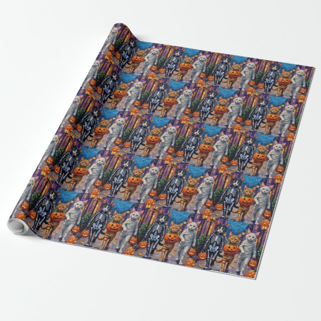 Turkish Angora Cats In Halloween Costumes Wrapping Paper (Unrolled)