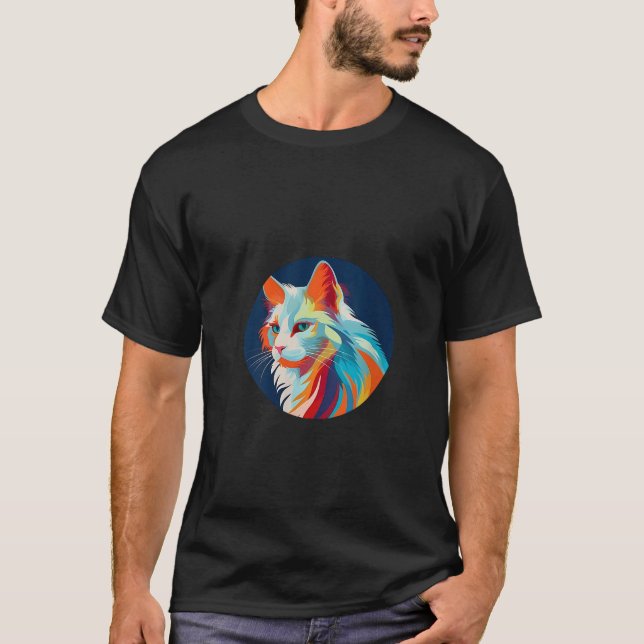 Turkish Angora Colourful Art Love Cats V Neck T-Shirt (Front)