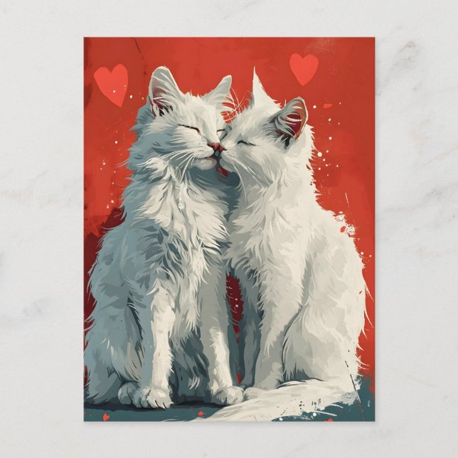 Turkish Angora White cats Valentine's Day  Postcard (Front)
