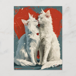 Turkish Angora White Cats Valentine's Day  Postcard