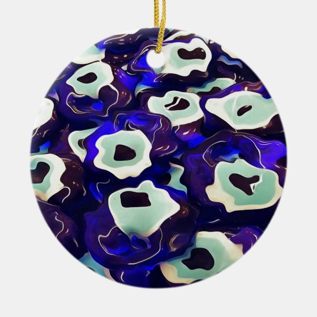 Turkish Boncuk Eye Shaped Amulet Bizarre Art Ceramic Tree Decoration (Front)