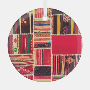 Turkish Carpet Patchwork Handmade Texture Glass Tree Decoration
