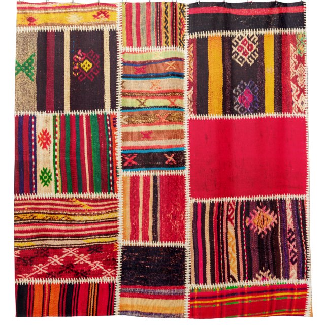 Turkish Carpet Patchwork Handmade Texture Shower Curtain (Front)