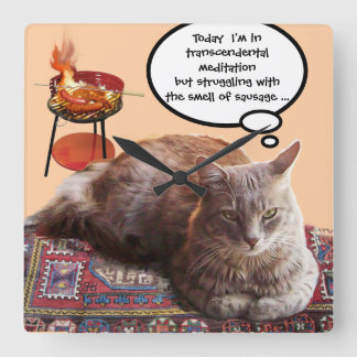 TURKISH CAT IN TRANSCENDENTAL MEDITATION SQUARE WALL CLOCK