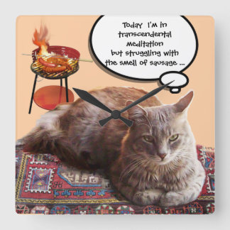 TURKISH CAT IN TRANSCENDENTAL MEDITATION SQUARE WALL CLOCK