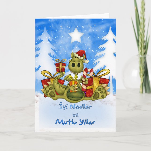 Turkish Christmas Card - Cute Dragon - İyi Noeller (Front)