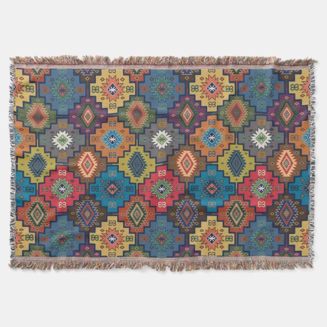 Turkish Colourful Ethnic Motif Pattern  Throw Blanket (Front)