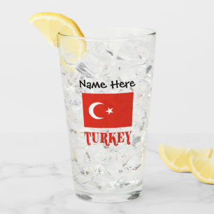 Turkish Flag and Turkey Personalised Glass