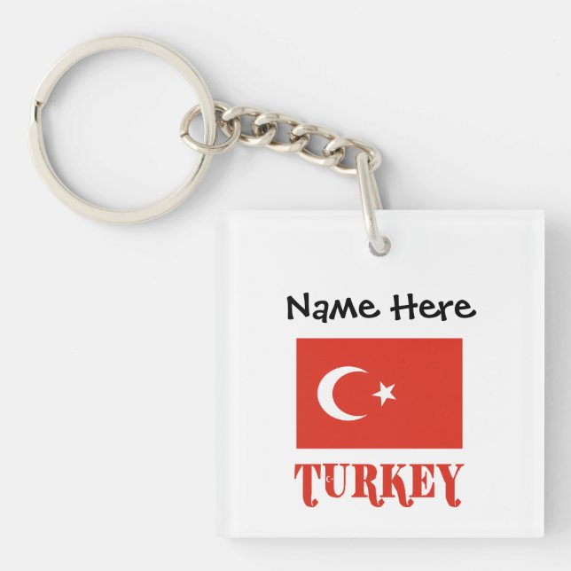 Turkish Flag and Turkey Personalised  Key Ring (Front)