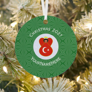 Turkish Flag Christmas Angel Name Year Metal Tree Decoration