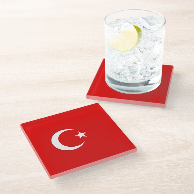 Turkish flag glass coaster (Angled)