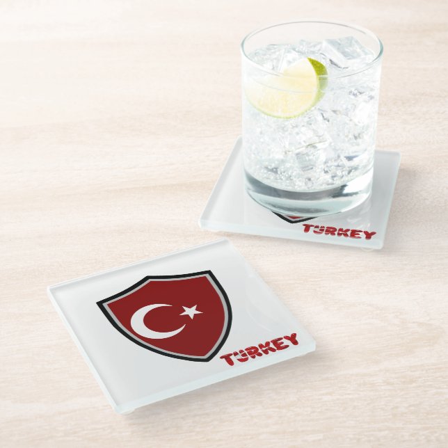 Turkish flag glass coaster (Angled)