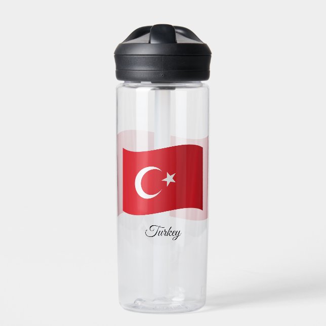 Turkish Flag, Patriotic Turkey Water Bottle (Front)