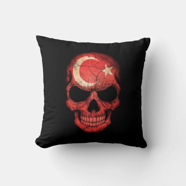 Turkish Flag Skull on Black Cushion (Front)