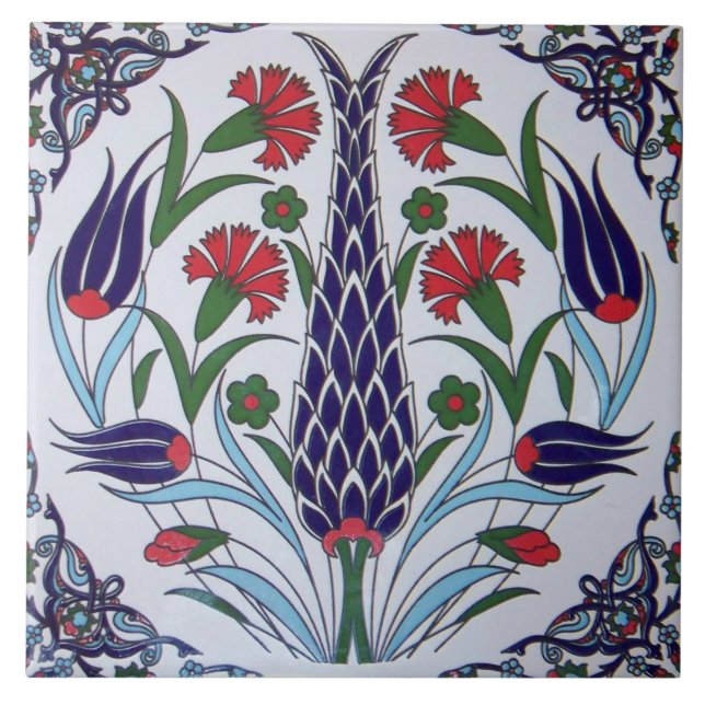 Turkish Flower Design Ceramic Photo Tile (Front)
