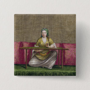 Turkish Girl, embroidering, 18th century (engravin 15 Cm Square Badge