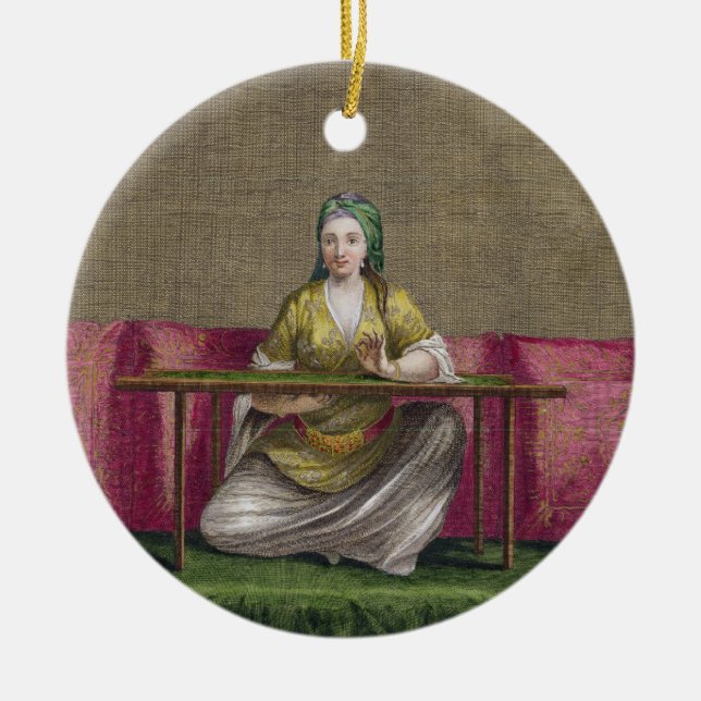 Turkish Girl, embroidering, 18th century (engravin Ceramic Tree Decoration (Front)