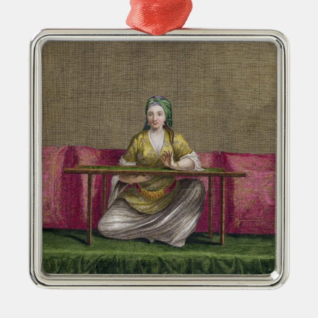 Turkish Girl, embroidering, 18th century (engravin Metal Tree Decoration (Front)