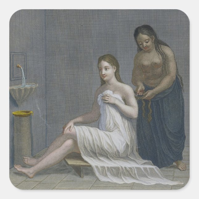 Turkish Girl, having her hair braided in the baths Square Sticker (Front)