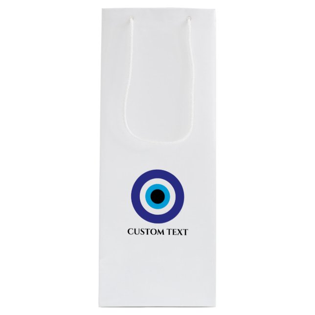 Turkish Greek wedding Evil Eye Blue Mati logo Wine Gift Bag (Front)