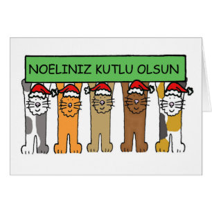 Turkish Happy Christmas Cartoon Cats in Santa Hats