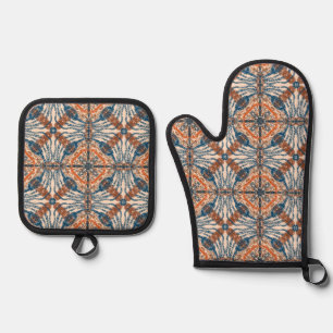 Turkish Inspired: Textured Navy & Terracotta Oven Mitt & Pot Holder Set
