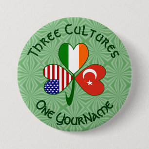 Turkish Irish American Flags Shamrock Personalised 7.5 Cm Round Badge