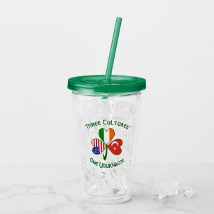 Turkish Irish American Flags Shamrock Personalised Acrylic Tumbler