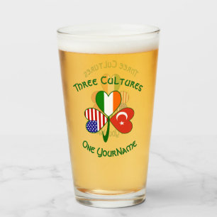 Turkish Irish American Flags Shamrock Personalised Glass