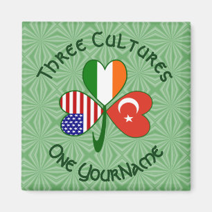 Turkish Irish American Flags Shamrock Your Name Magnet
