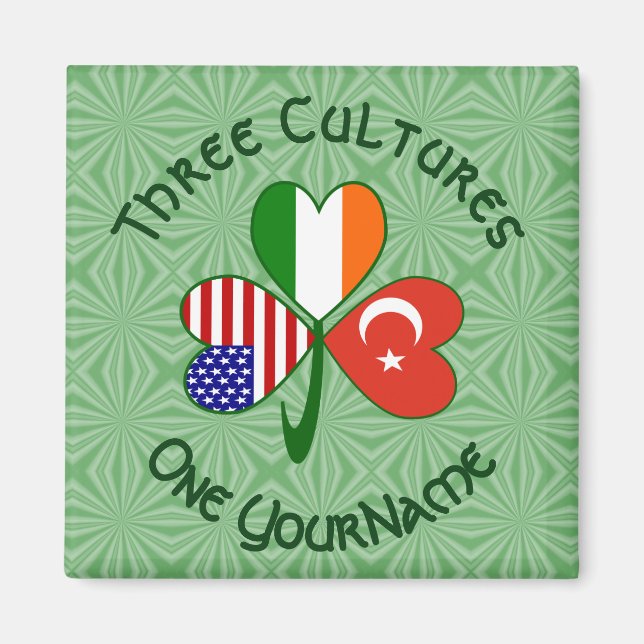 Turkish Irish American Flags Shamrock Your Name Magnet (Front)