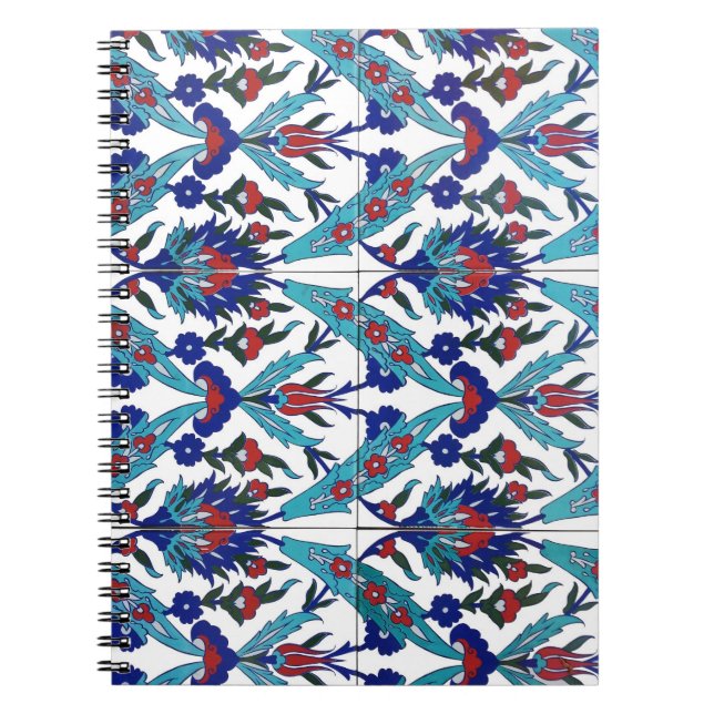 Turkish Iznik Floral Pattern Spiral Notebook (Front)