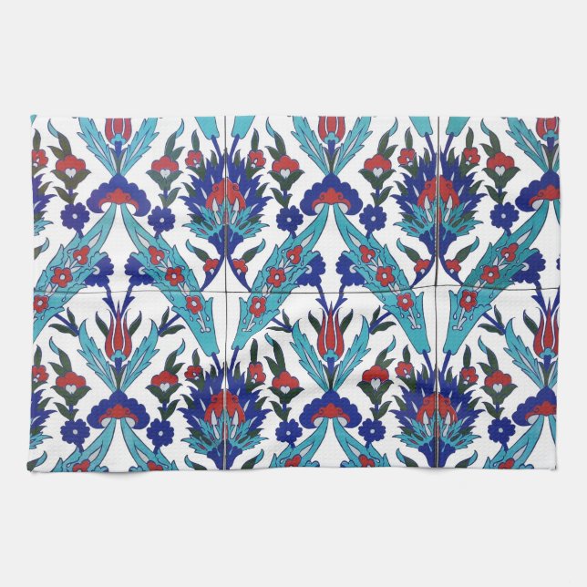 Turkish Iznik Floral Pattern Tea Towel (Horizontal)