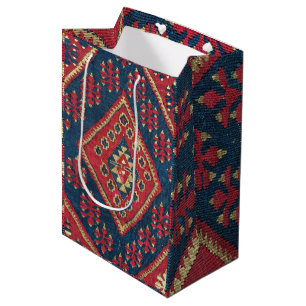 Turkish Kilim Carpet Rug Antique Red Blue   Medium Gift Bag