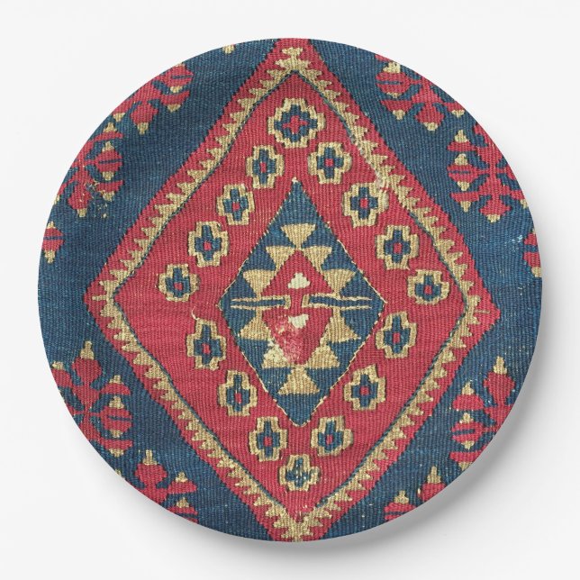 Turkish Kilim Carpet Rug Antique Red Blue  Paper Plate (Front)