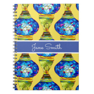 Turkish lamps blue mosaic watercolor art notebook
