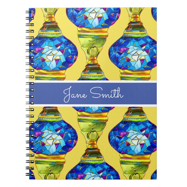 Turkish lamps blue mosaic watercolor art notebook (Front)