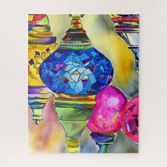 Turkish lamps mosaic watercolor fine art jigsaw puzzle (Vertical)