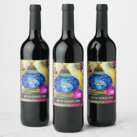 Turkish lamps watercolor fine art wine label