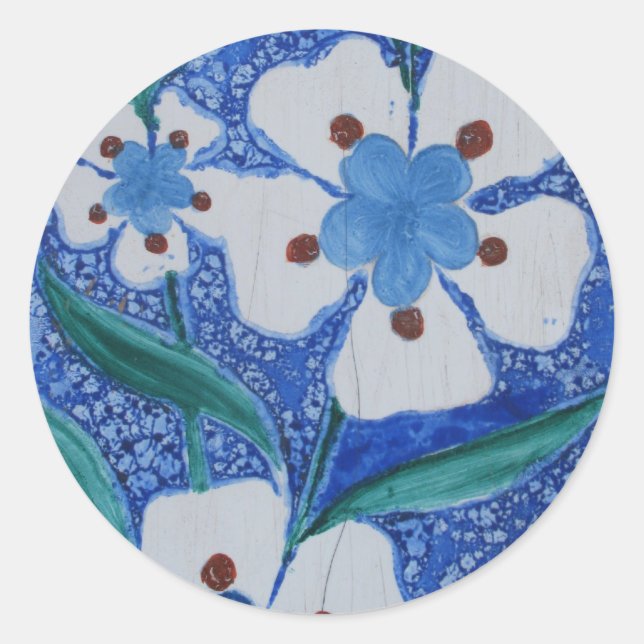 Turkish Ottoman Blue and White ceramic tile Classic Round Sticker (Front)